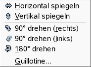 Inhalt des Untermenüs Transformation